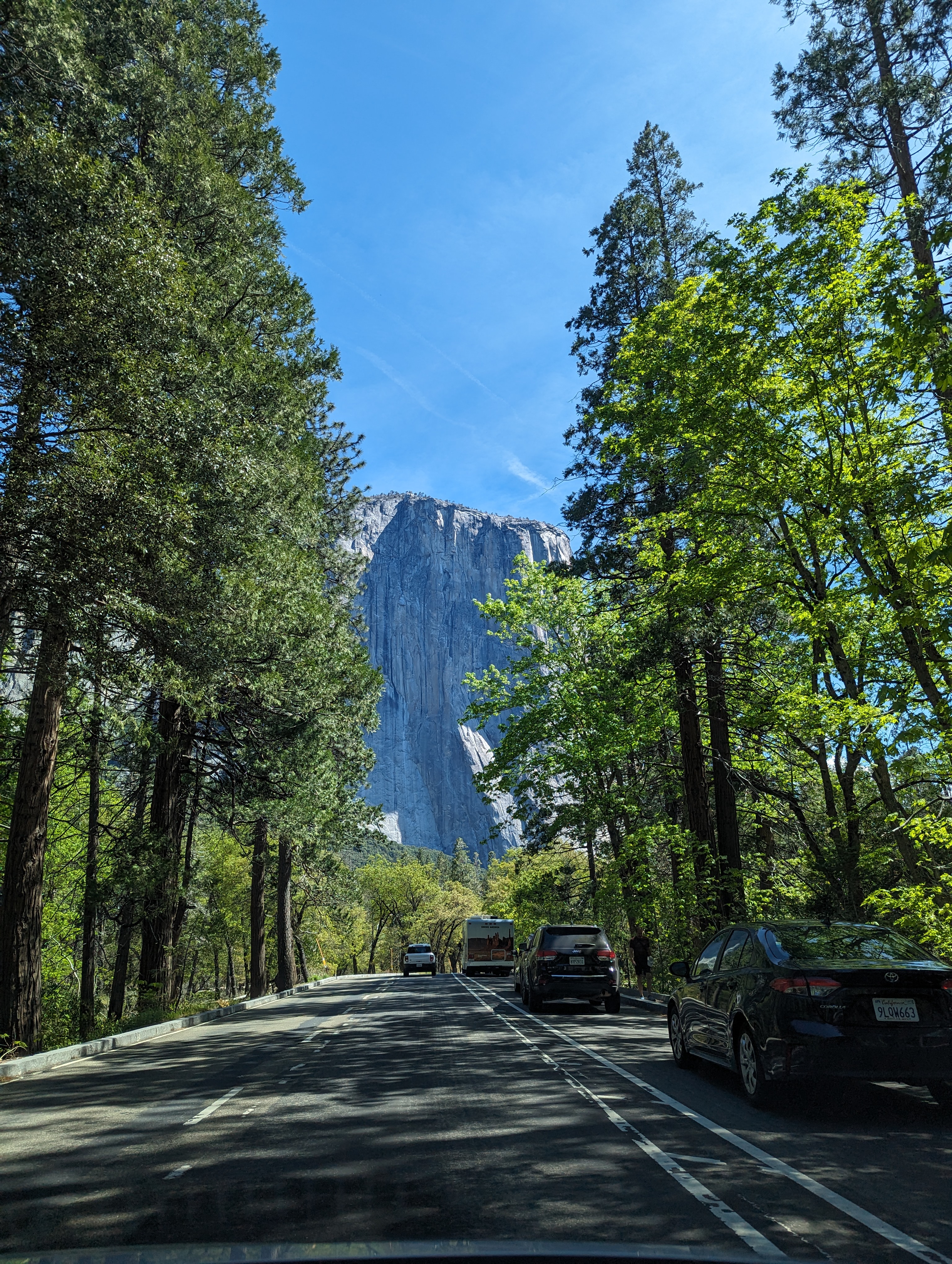 Road with a view of El Capitan in the Yosemite Valley Loop on our first time visit to Yosemite